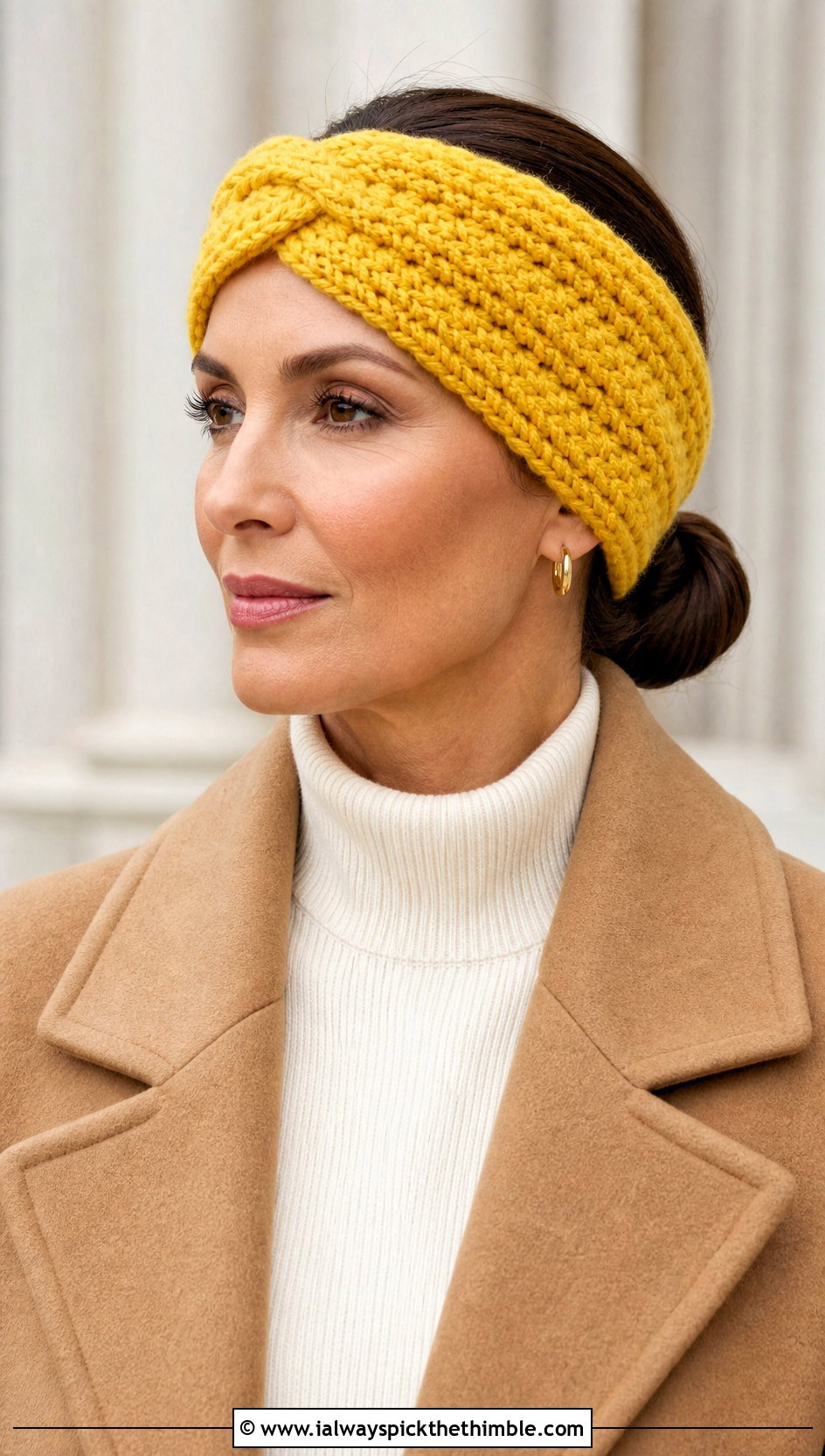 Canary Yellow Twisted Ravencraft Crochet Earwarmer With Camel Coat - 15 ravencraft crochet earwarmer outfit ideas