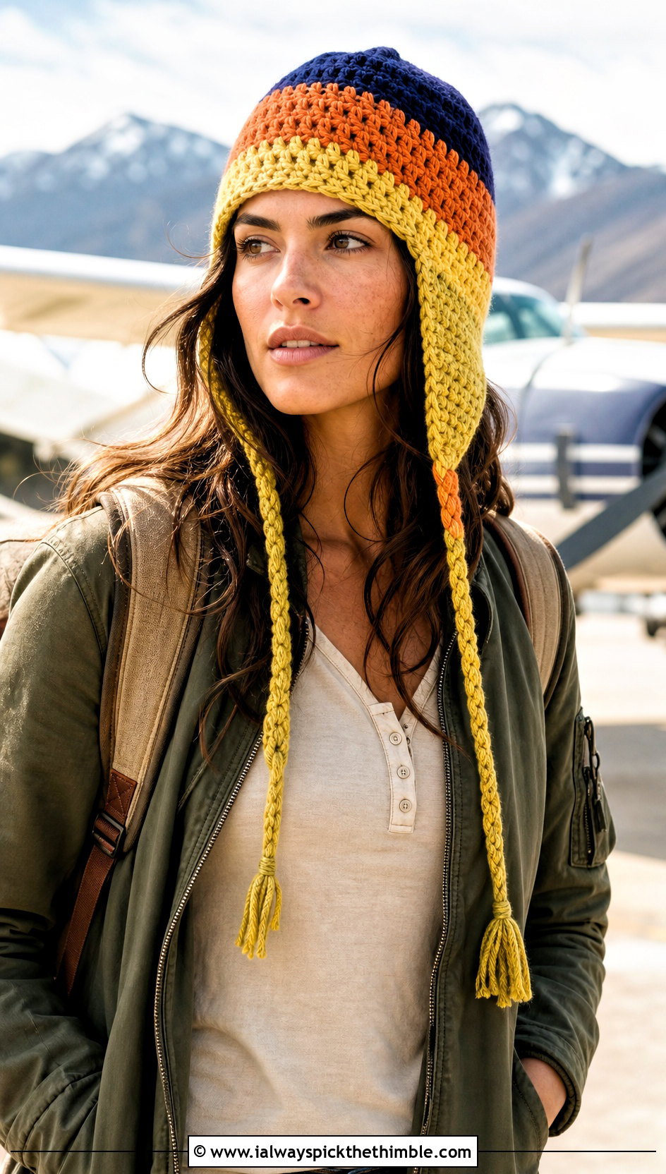 Candy Corn Crochet Aviator Hat With Flight Jacket - 20 candy corn crochet hat outfit ideas