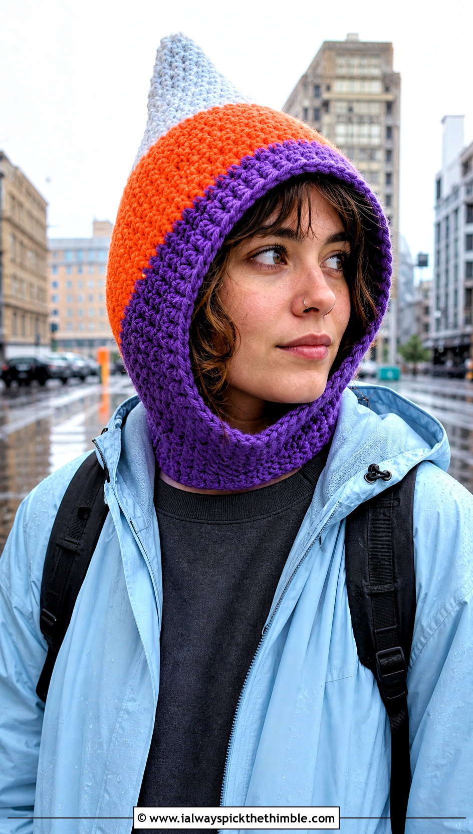Candy Corn Hooded Crochet Hat With Raincoat - 20 candy corn crochet hat outfit ideas