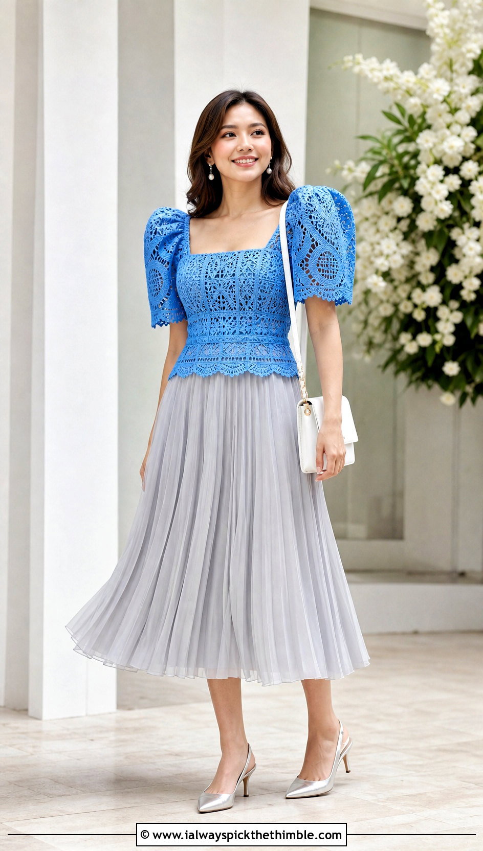 Cap Butterfly Sleeve Crochet Filipiniana Top With Pleated Midi Skirt - 25 crochet filipiniana top outfit ideas