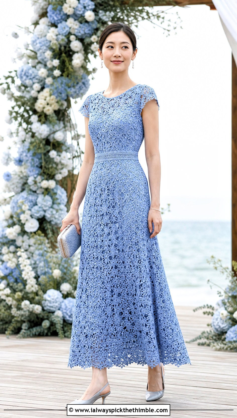 Cap Sleeve Crochet Beach Wedding Dress With Kitten Heels - 20 crochet beach wedding dress outfit ideas
