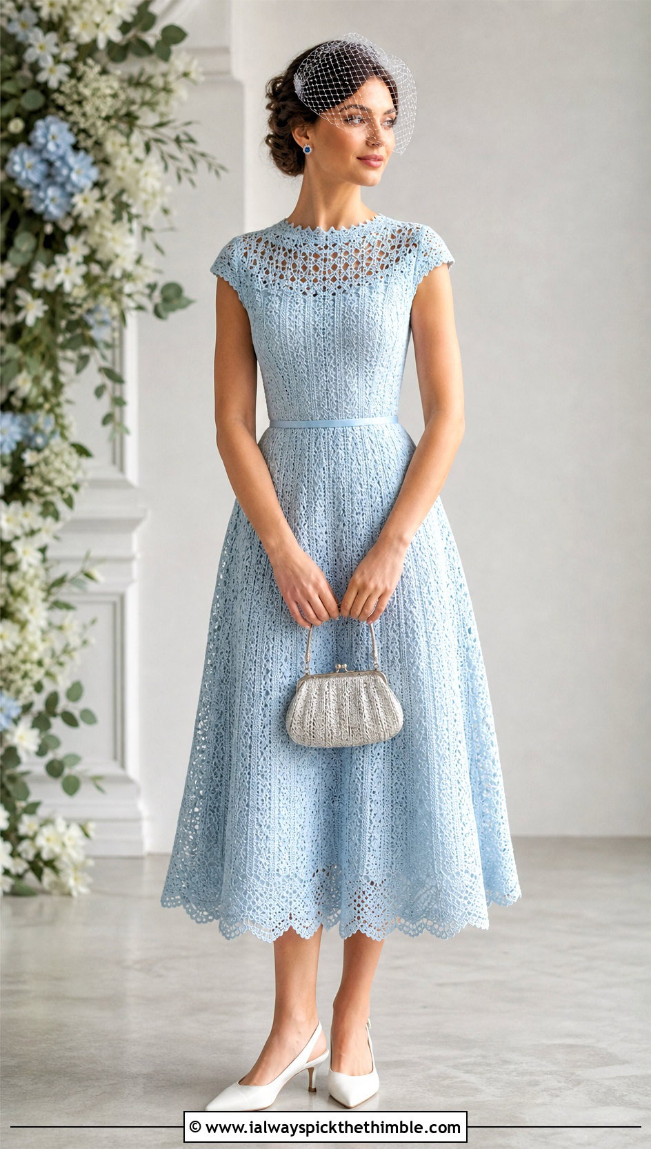 Cap Sleeve Crochet Bridal Dress With Kitten Heels - 20 crochet bridal dress outfit ideas