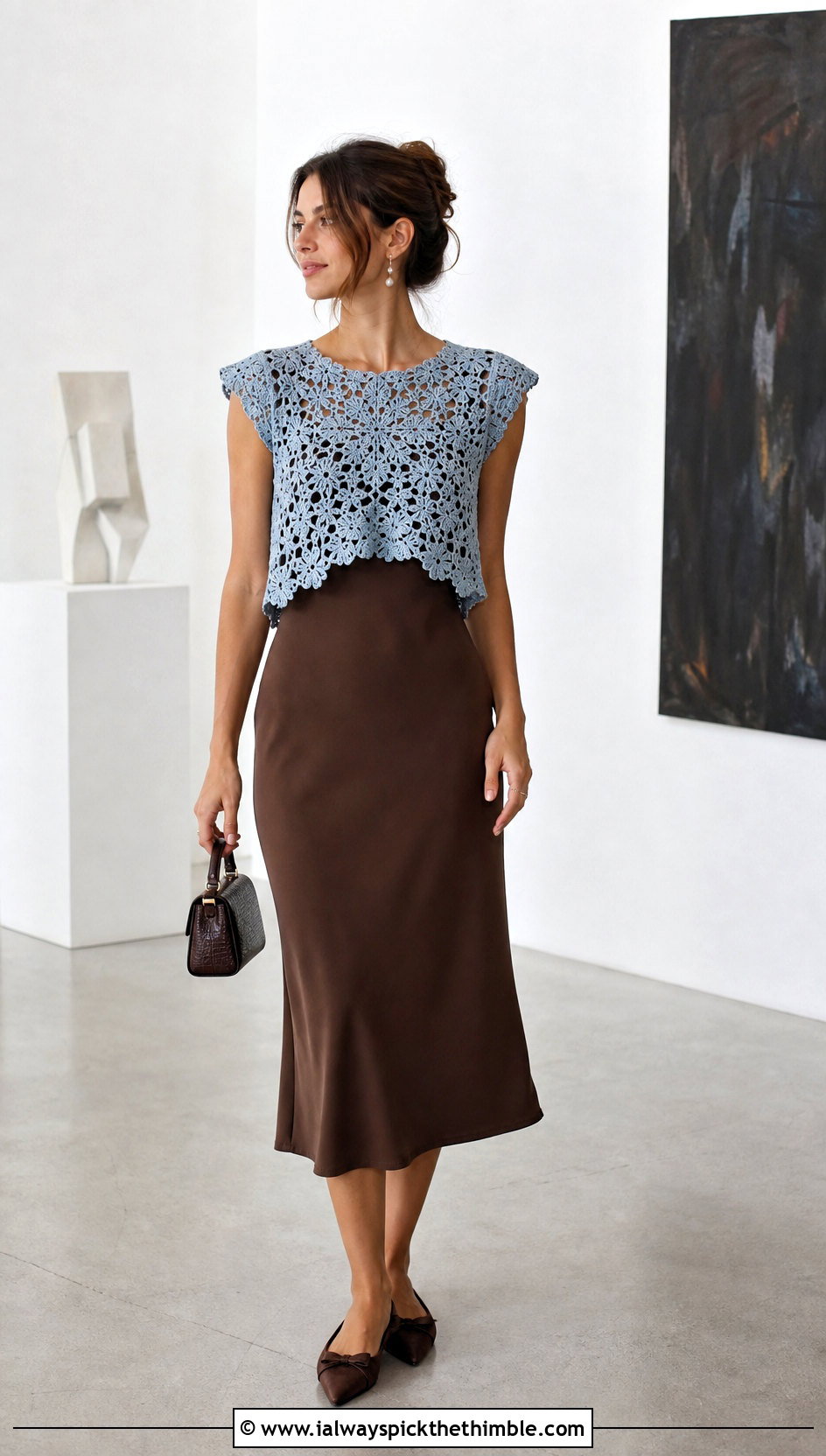 Cap Sleeve Crochet Cropped Top With Slip Dress - 20 Crochet Cropped Top outfit ideas