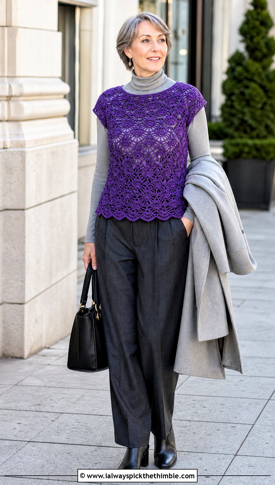 Cap Sleeve Crochet Shell Top With Turtleneck - 25 crochet layering top outfit ideas