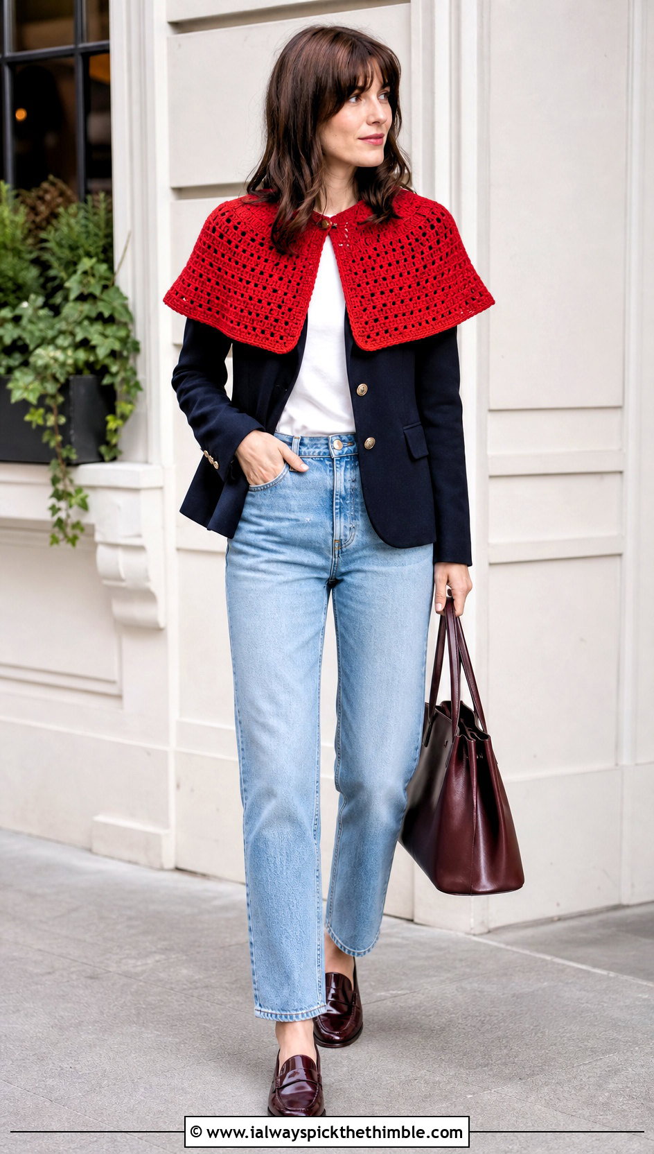 Cape Collar Crochet Capelet With Blazer And Jeans - 25 crochet capelet outfit ideas