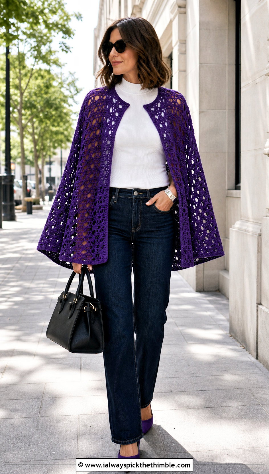 Cape Crochet Cardigan With Straight Leg Jeans - 25 crochet summer cardigan outfit ideas