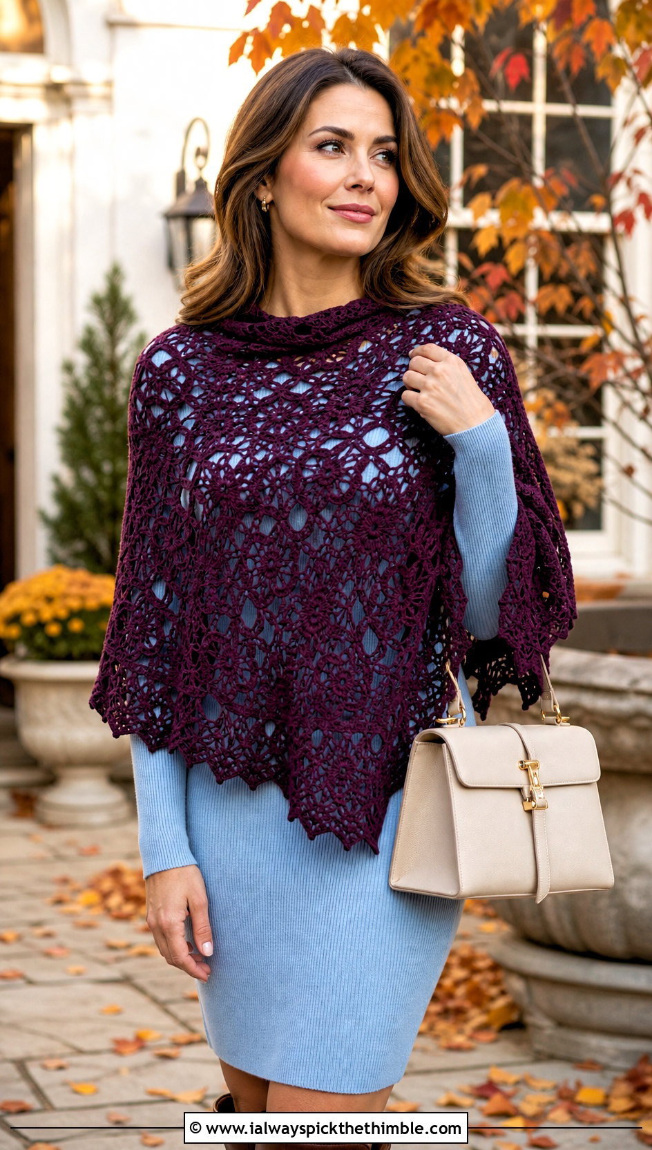 Cape Draped Fall River Crochet Shawl With a Sweater Dress - 20 Fall River Crochet Shawl outfit ideas