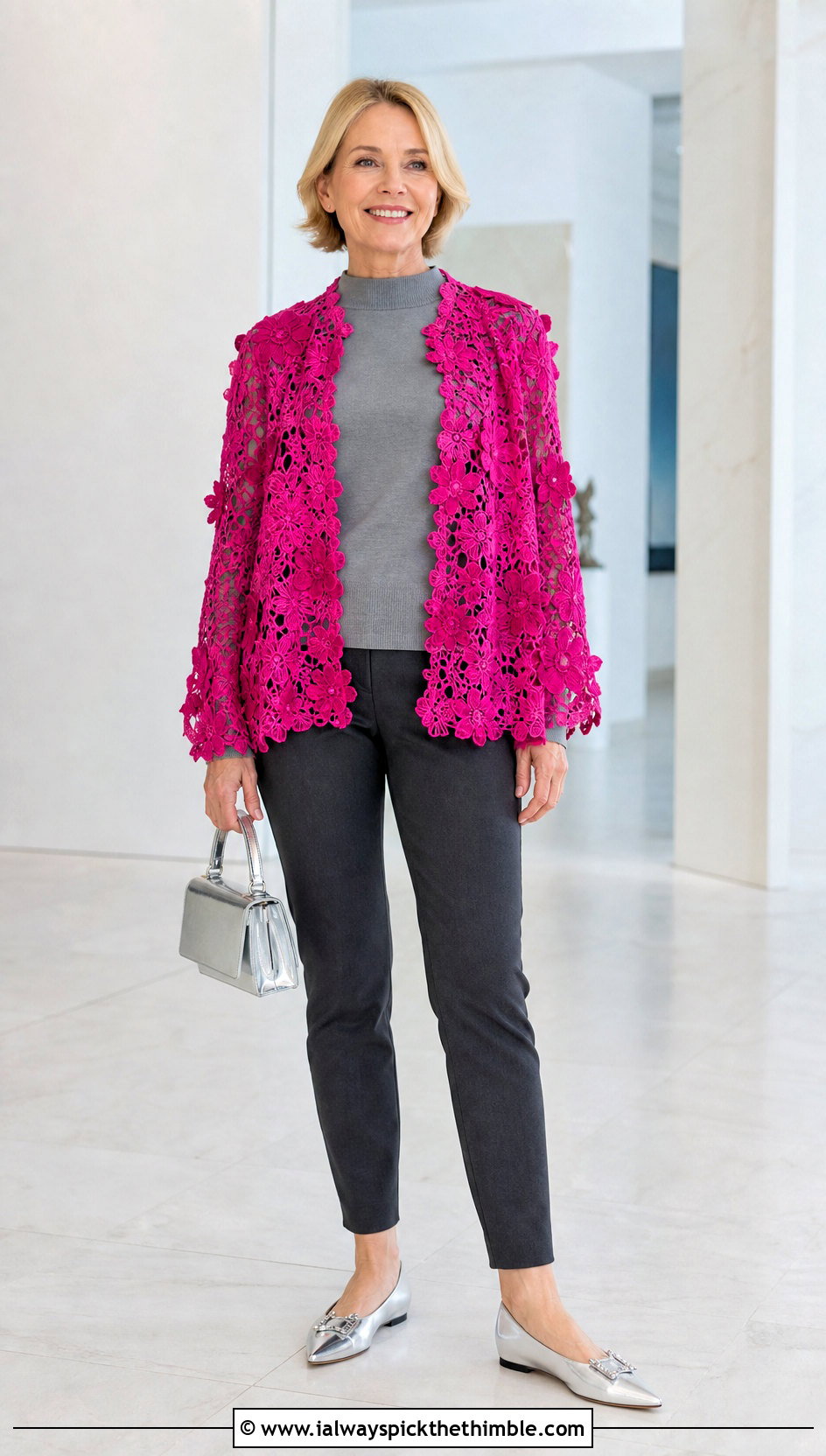 Cape Irish Lace Jacket With Slim Ankle Pants - 15 irish lace crochet jacket outfit ideas