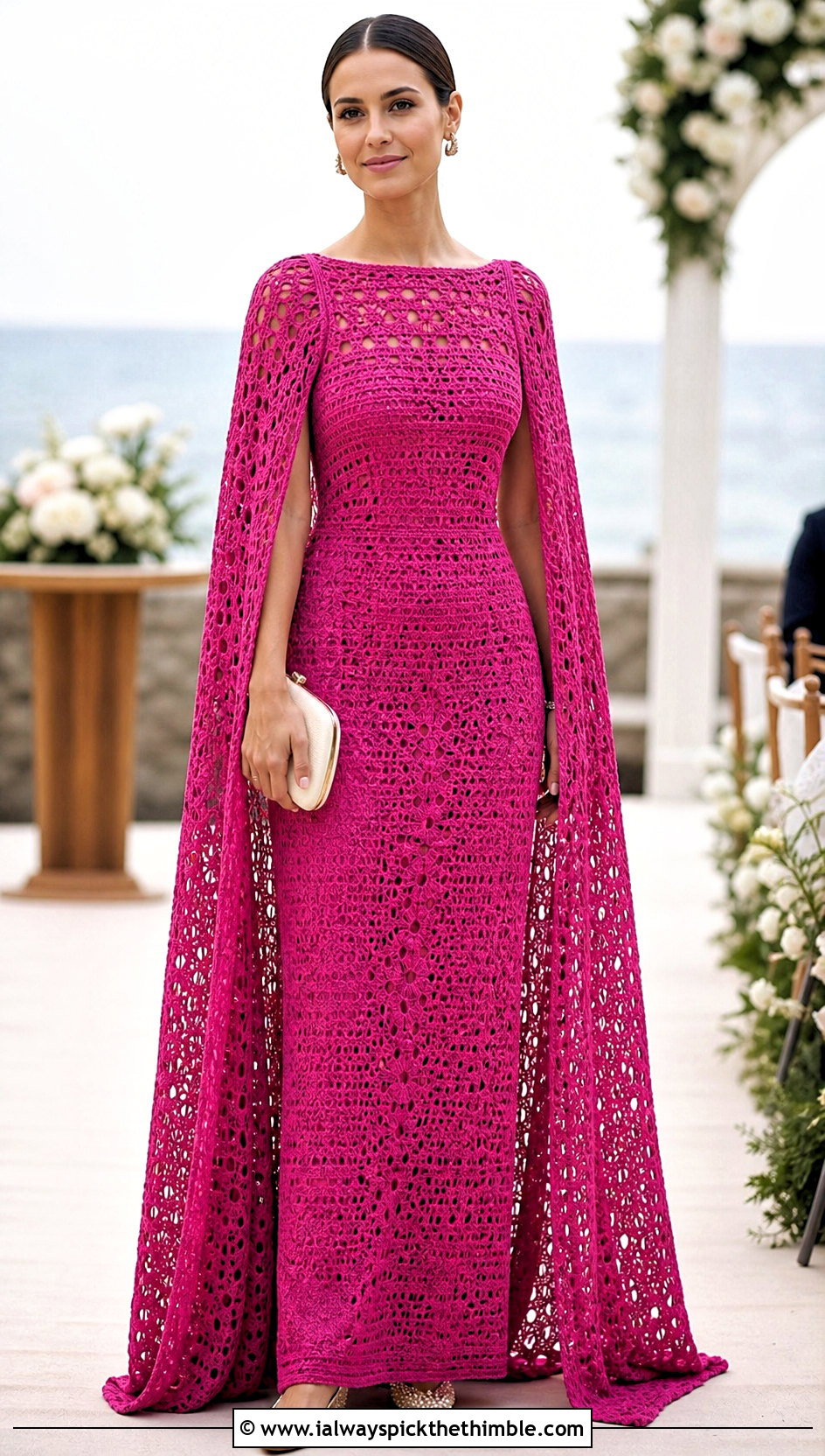 Cape Sleeve Crochet Beach Wedding Dress With Pearl Flats - 20 crochet beach wedding dress outfit ideas