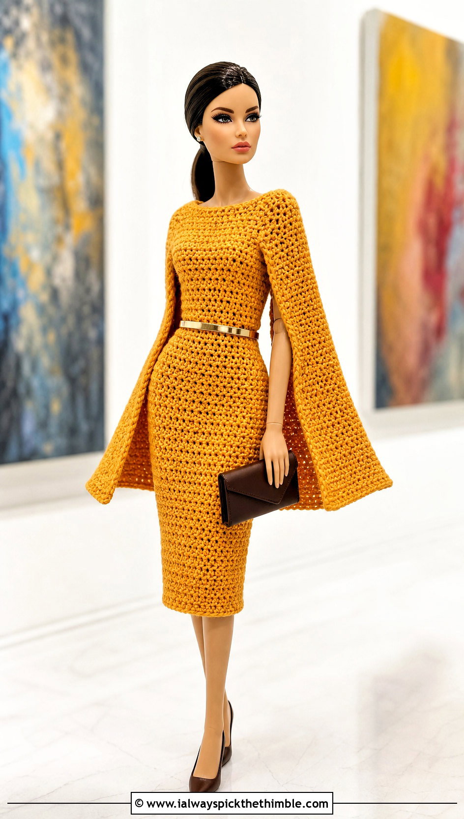 Cape Sleeve Crochet Doll Dress With Pointed Flats - 25 crochet doll dress outfit ideas