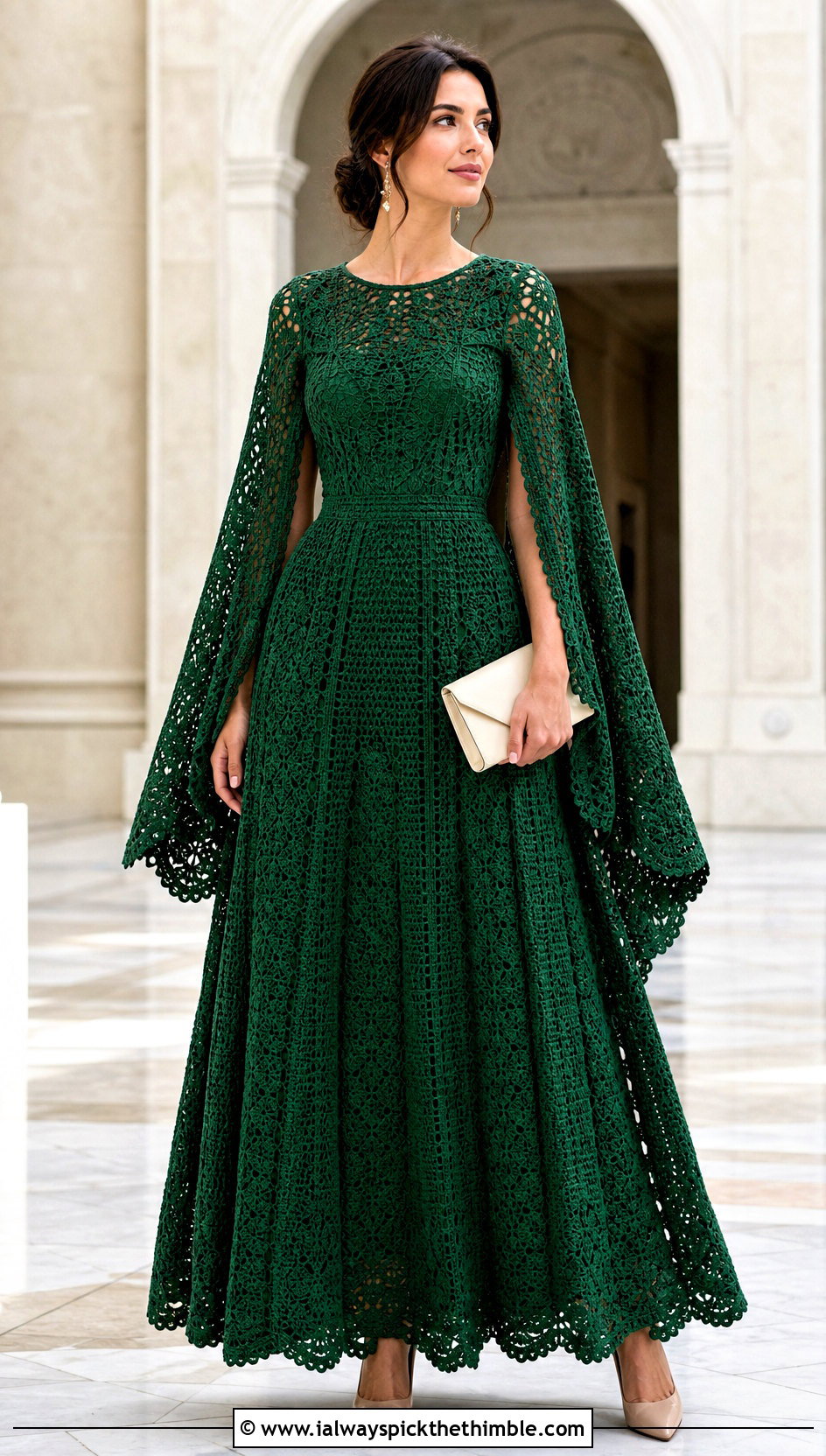 Cape Sleeve Crochet Princess Dress With Pointed Pumps - 25 crochet princess dress outfit ideas