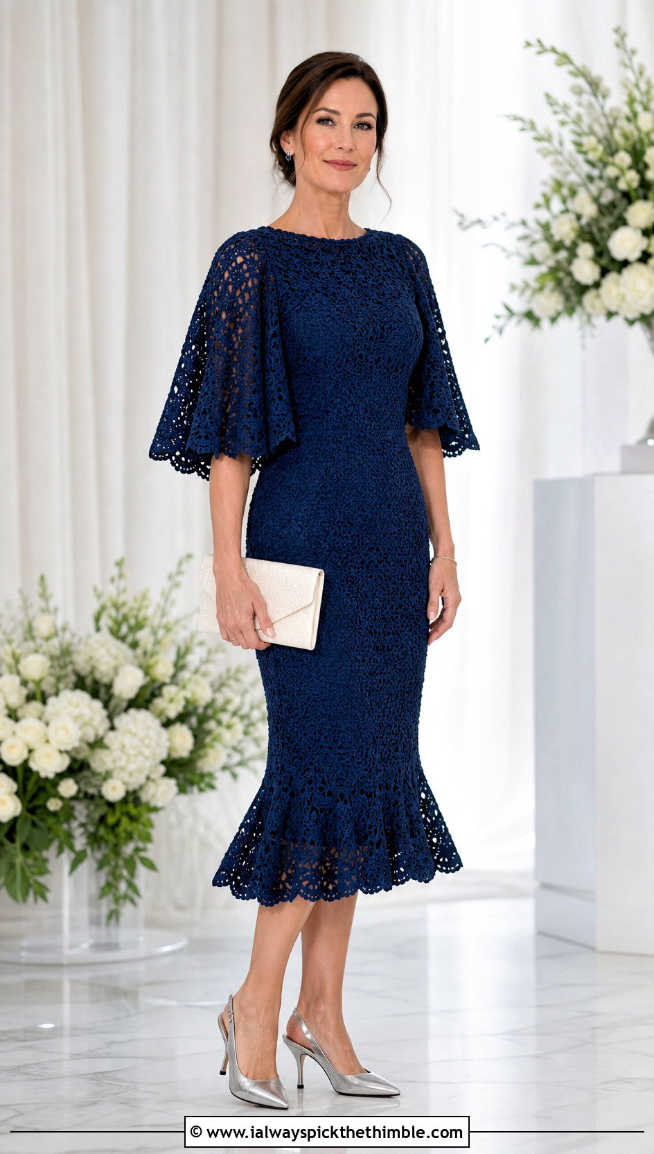 Cape Sleeve Crochet Ruffle Dress With Slingback Heels - 25 crochet ruffle dress outfit ideas