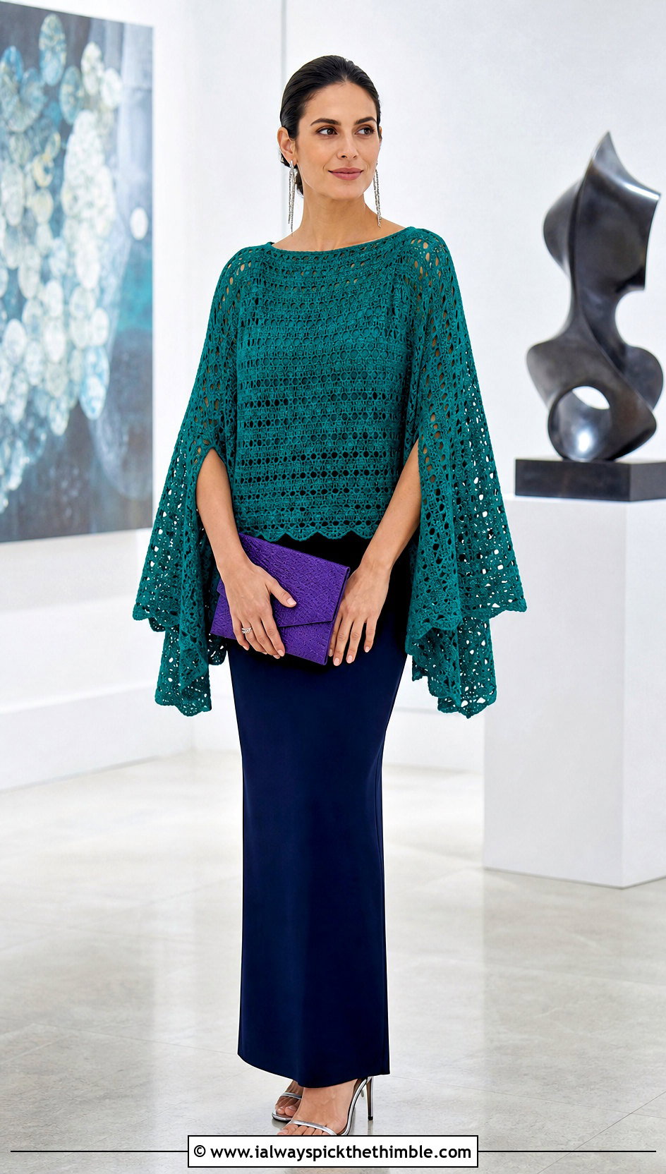 Cape Sleeve Crochet Towel Top With Column Skirt - 25 crochet towel tops outfit ideas