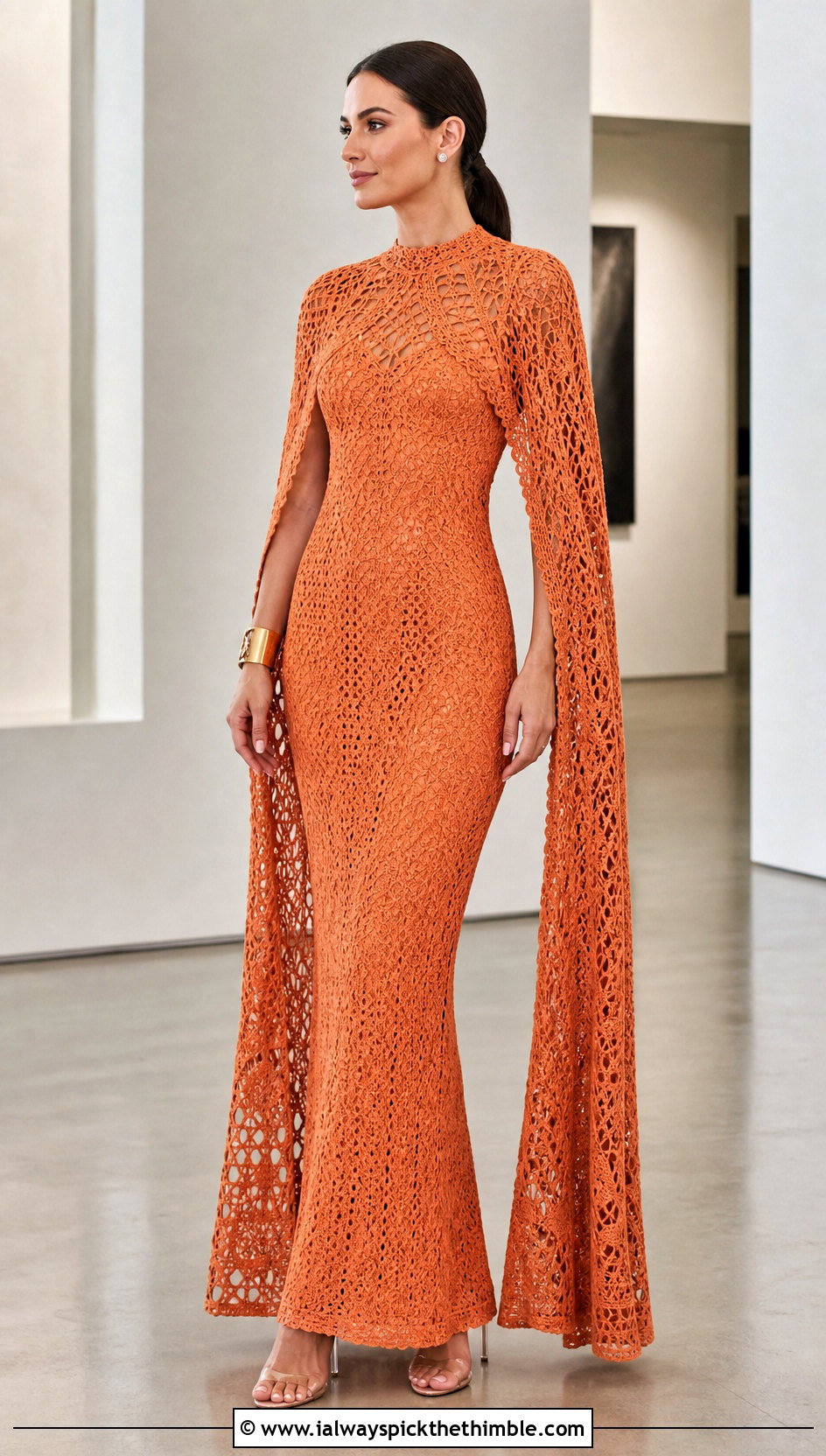 Cape Sleeve Crochet Wedding Dress With Crystal Heels - 15 Elegant Crochet Wedding Dress outfit ideas