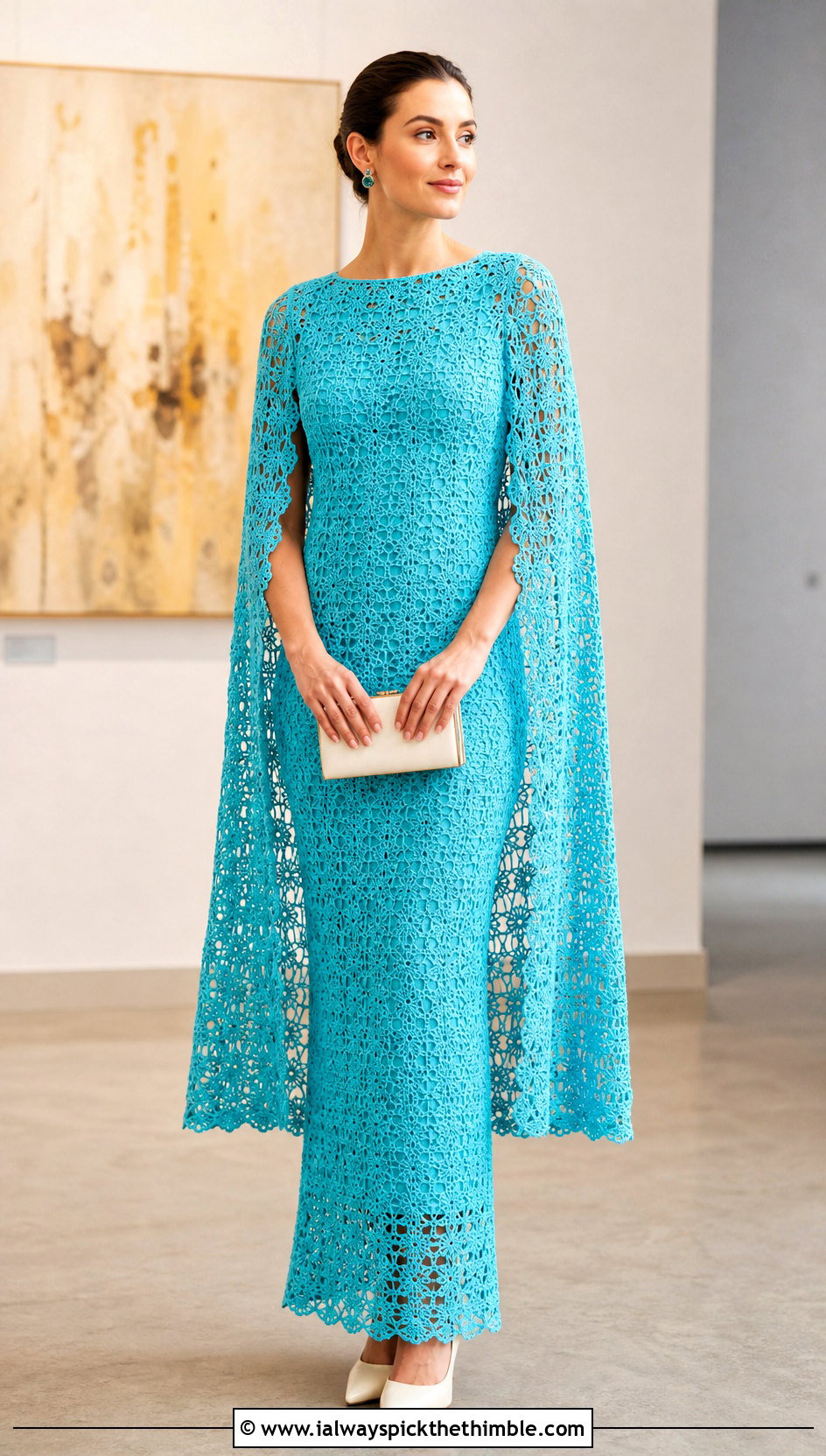 Cape Sleeve Crochet Wedding Dress With Pointed Pumps - 25 crochet wedding dresses outfit ideas
