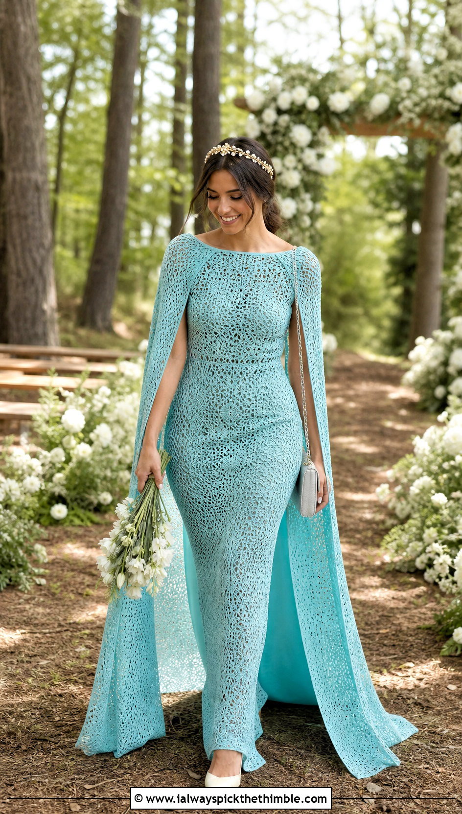 Cape Sleeve Crochet Wedding Dress - 15 long sleeve crochet wedding dress outfit ideas