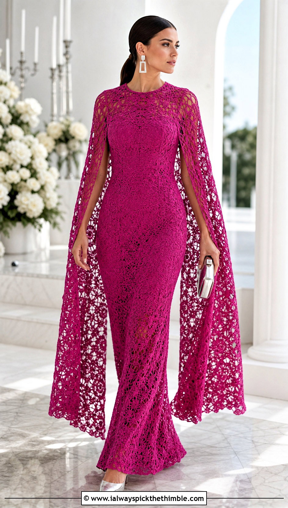 Cape Sleeve Crochet Wedding Gown With Metallic Pumps - 20 crochet wedding dress gowns outfit ideas