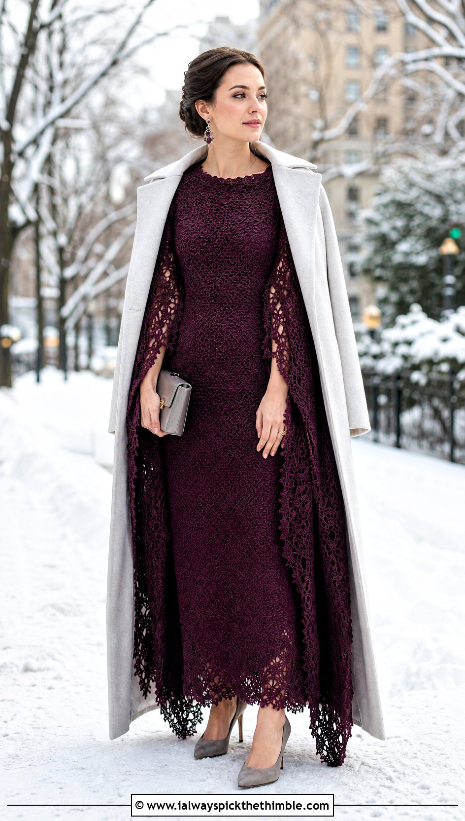Cape Sleeve Winter Hand Crochet Wedding Dress With Velvet Shoes - 15 Hand Crochet Wedding Dress outfit ideas