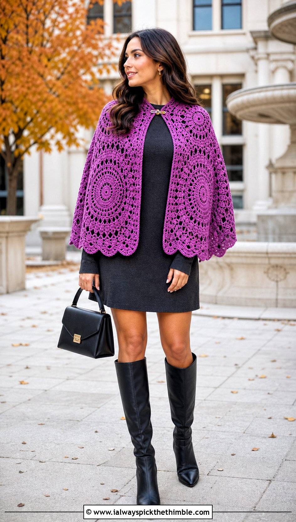 Cape Style Crochet Mandala Shawl With Mini Dress - 20 Crochet Mandala Shawl outfit ideas
