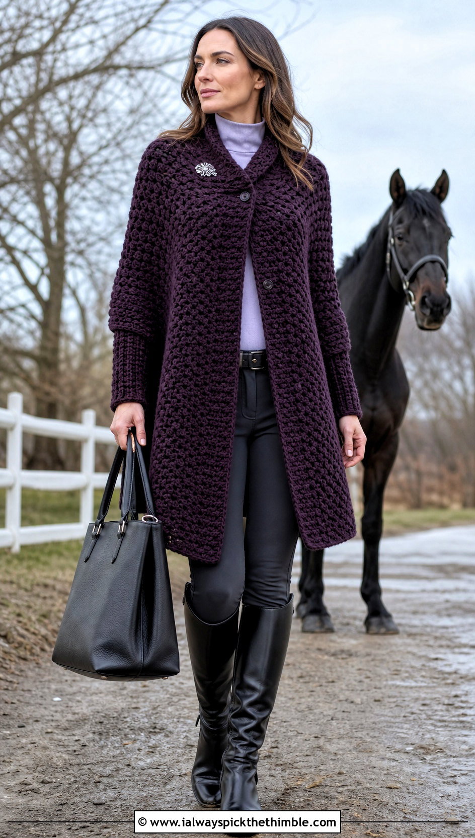 Cape Style Crochet Wrap With Equestrian Pants - 25 crochet wrap with sleeves outfit ideas