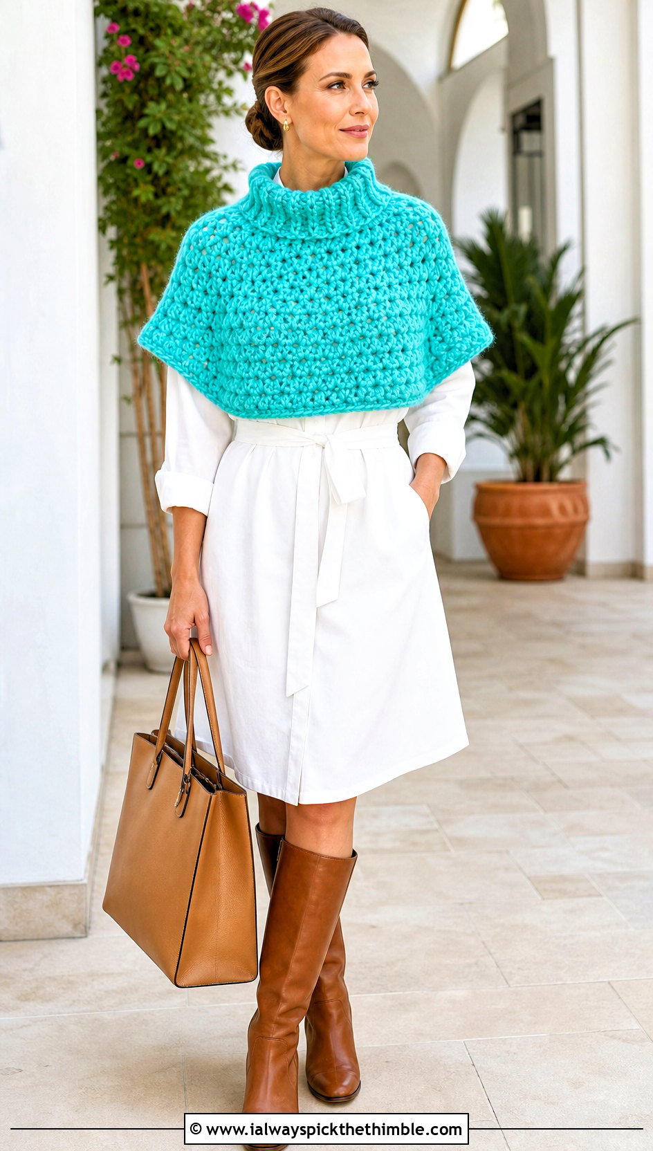 Capelet Chunky Yarn Crochet Poncho With Shirt Dress - 20 Chunky Yarn Crochet Poncho outfit ideas