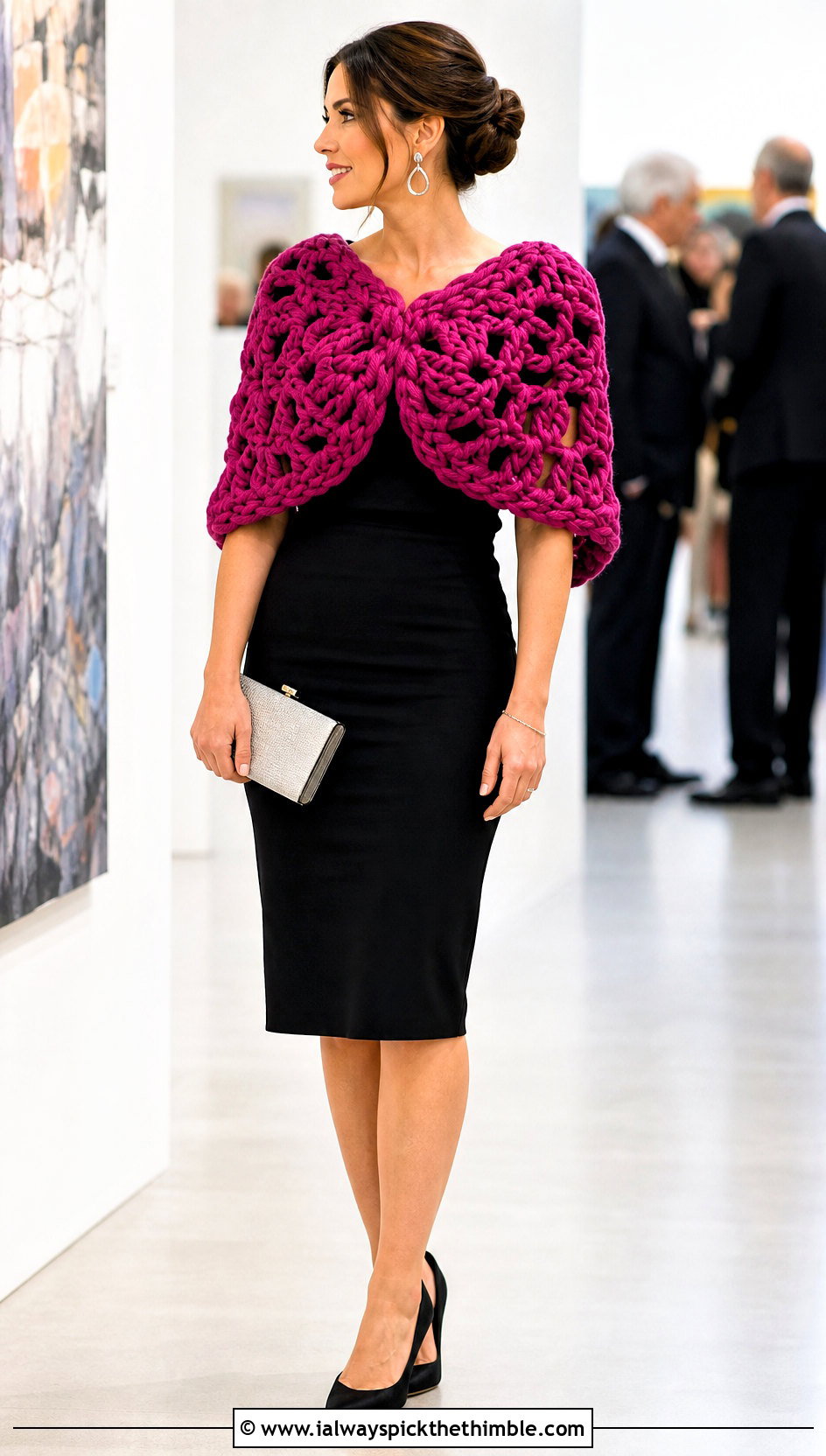 Capelet Crochet Chunky Shawl With Midi Dress - 20 Crochet Chunky Shawl outfit ideas