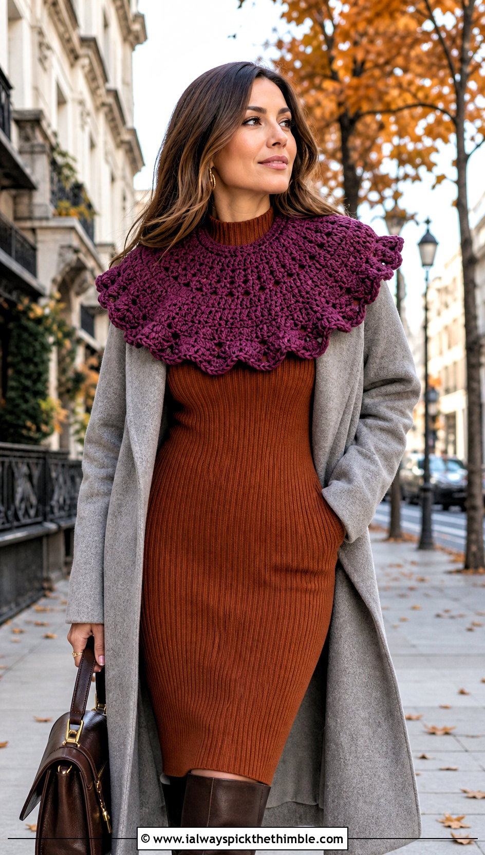 Capelet Crochet Clown Collar With Ribbed Knit Dress And Tall Boots - 25 crochet clown collar outfit ideas