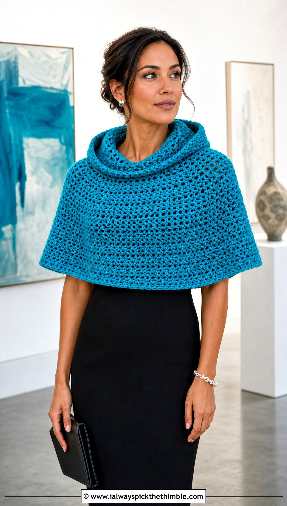 Capelet Crochet Cowl Hood With Column Dress - 20 crochet cowl hood outfit ideas