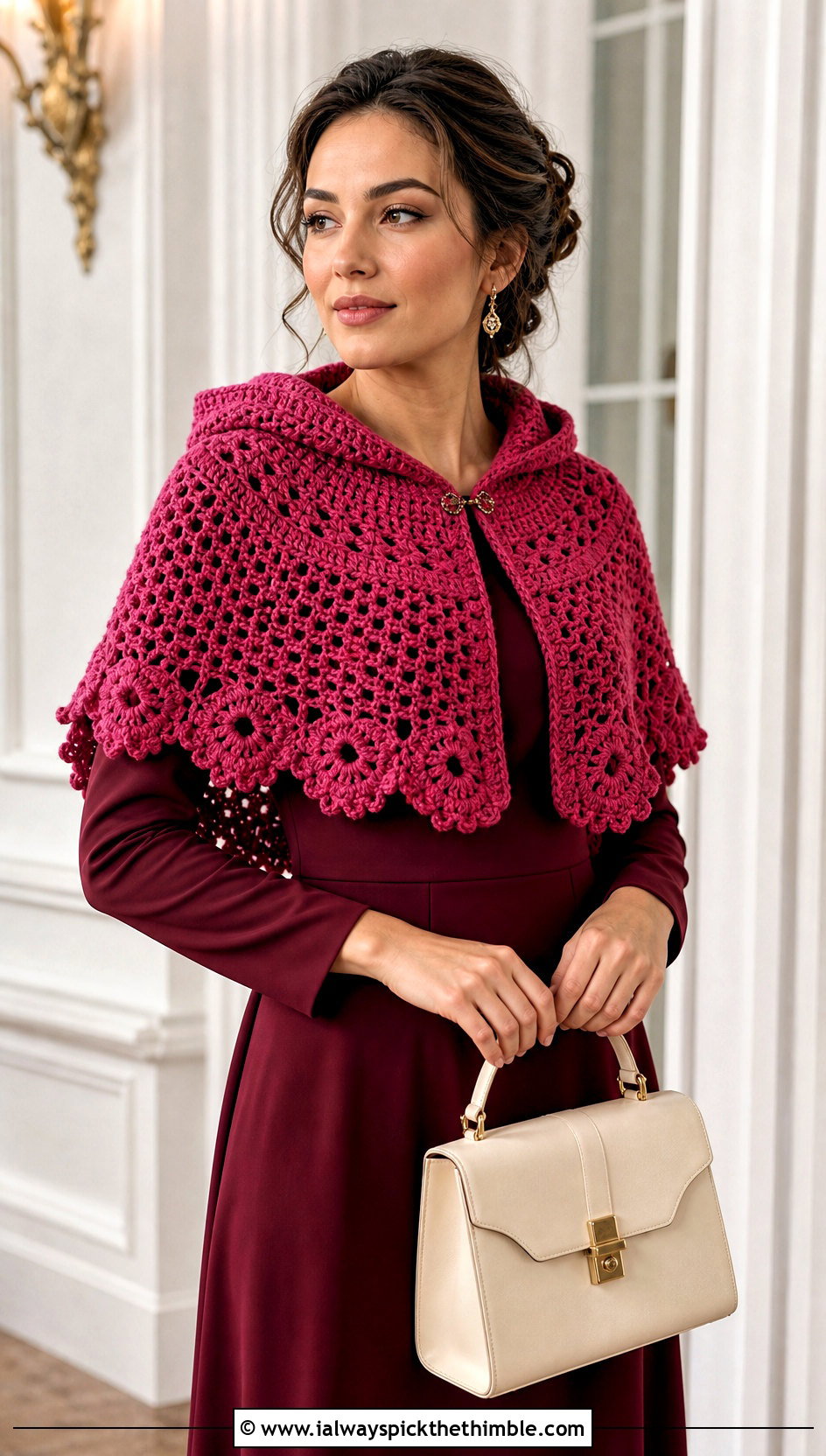 Capelet Crochet Hooded Cowl With Midi Dress - 25 crochet hooded cowl outfit ideas