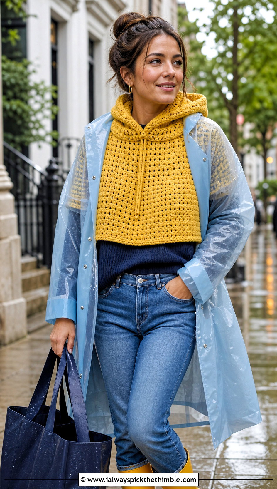Capelet Crochet Hooded Cowl With Raincoat - 20 easy crochet hooded cowl outfit ideas