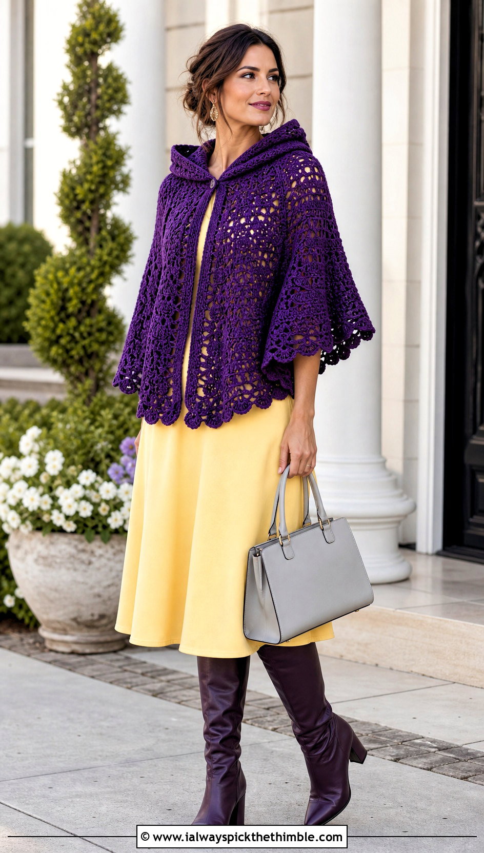 Capelet Crochet Hooded Poncho With A Line Dress - 25 Crochet Hooded Poncho outfit ideas