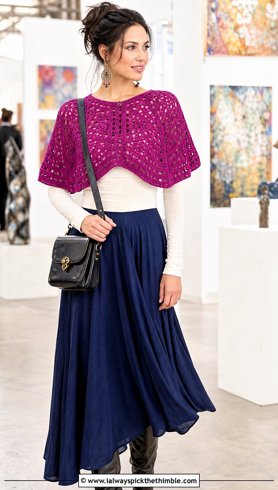 Capelet Crochet Shawl Scarf With Maxi Skirt - 20 crochet shawl scarf outfit ideas