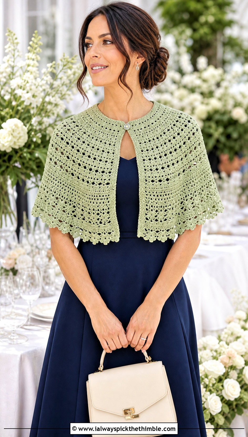 Capelet Crochet Shawl With A Line Dress - 25 quick crochet shawl outfit ideas