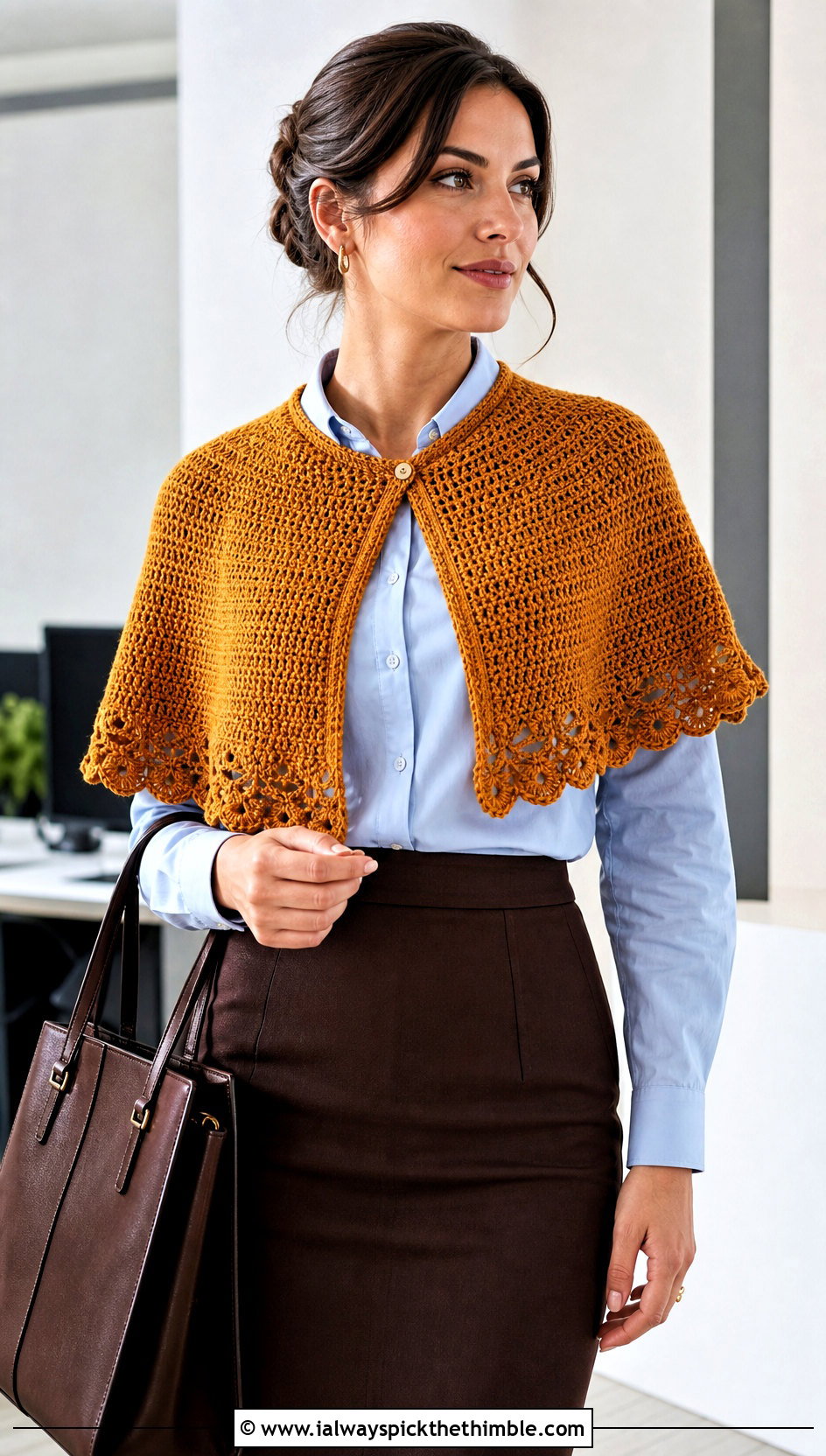 Capelet Crochet Shawl With Pencil Skirt - 20 Crochet A Shawl outfit ideas
