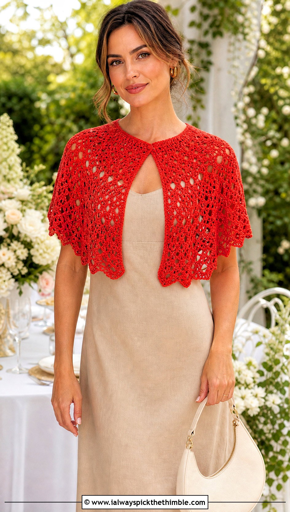 Capelet Crochet Shawl With Tank Dress - 20 summer crochet shawl outfit ideas