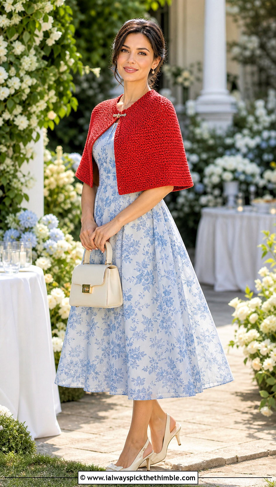 Capelet Crochet Spring Wrap With Floral Midi Dress - 15 Crochet Spring Wrap outfit ideas