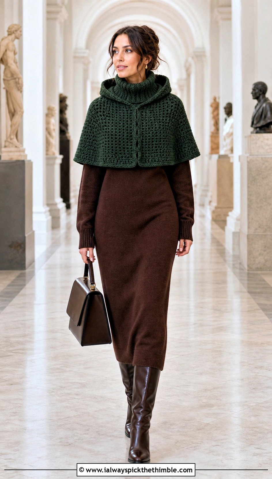 Capelet Crochet Turtleneck Hoodie Over A Sweater Dress - 25 crochet turtleneck hoodie outfit ideas