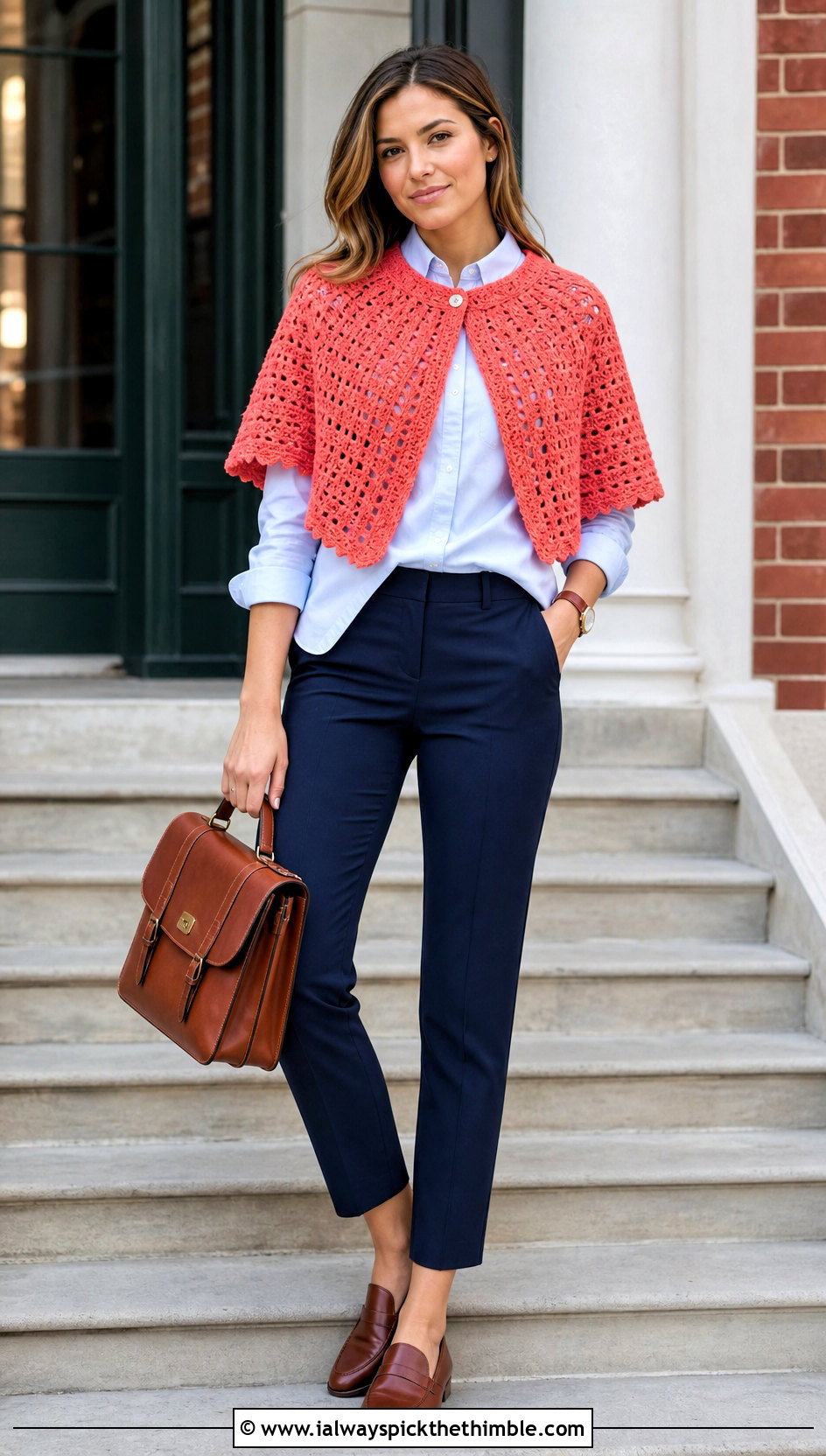 Capelet Crochet Wrap Shrug With Button Down Shirt - 25 Crochet Wrap Shrug outfit ideas