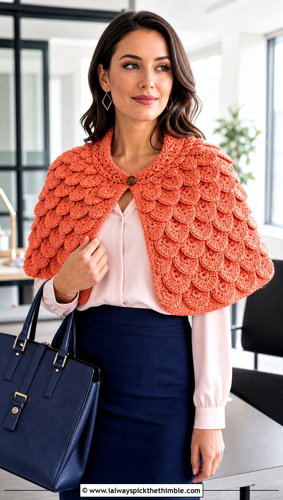 Capelet Crocodile Stitch Crochet Shawl With Pencil Skirt - 15 crocodile stitch crochet shawl outfit ideas