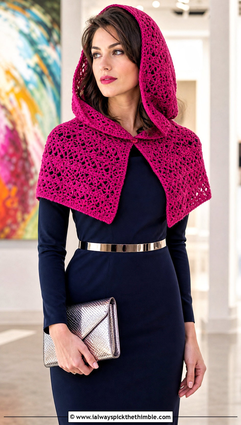 Capelet Hood Scarf With Column Dress - 25 crochet hood scarf outfit ideas