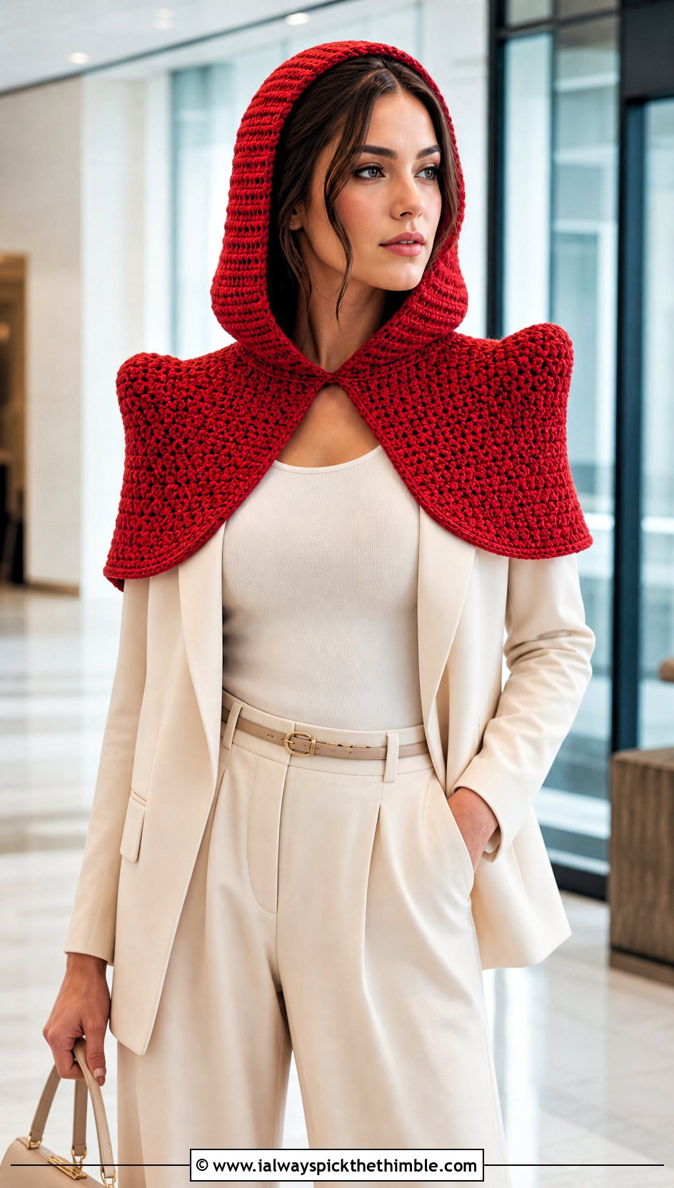 Capelet Katniss Crochet Hood With Wide Leg Suit - 15 katniss crochet hat outfit ideas