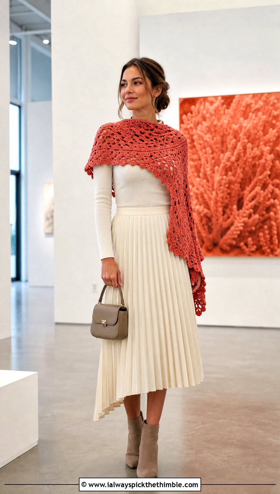 Capelet Katniss Shawl With Pleated Midi Skirt - 20 Crochet Katniss Shawl outfit ideas