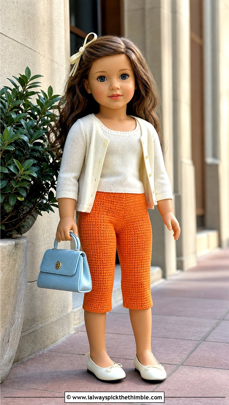Capri Crochet Doll Pants With Twinset Cardigan - 20 Crochet Pants For Dolls outfit ideas