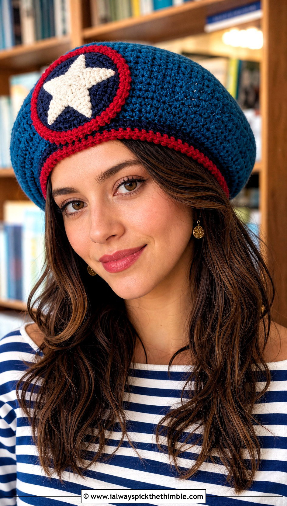 Captain America Beret With Striped Shirt - 20 Crochet Captain America Hat outfit ideas