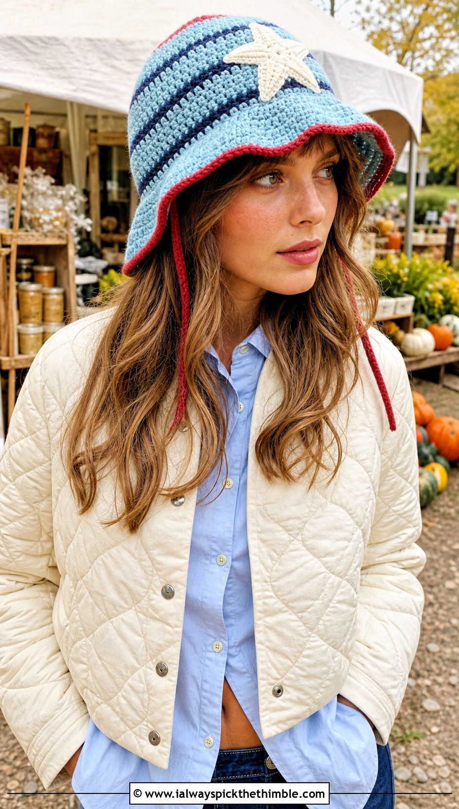 Captain America Bonnet Hat With Quilted Jacket - 20 Crochet Captain America Hat outfit ideas