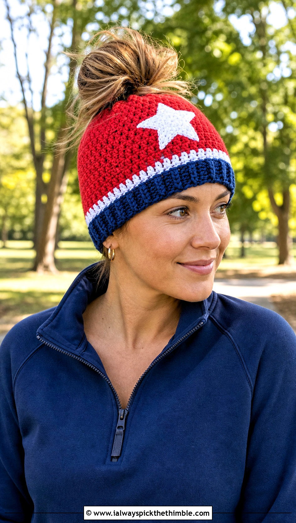 Captain America Messy Bun Hat With Athleisure - 20 Crochet Captain America Hat outfit ideas