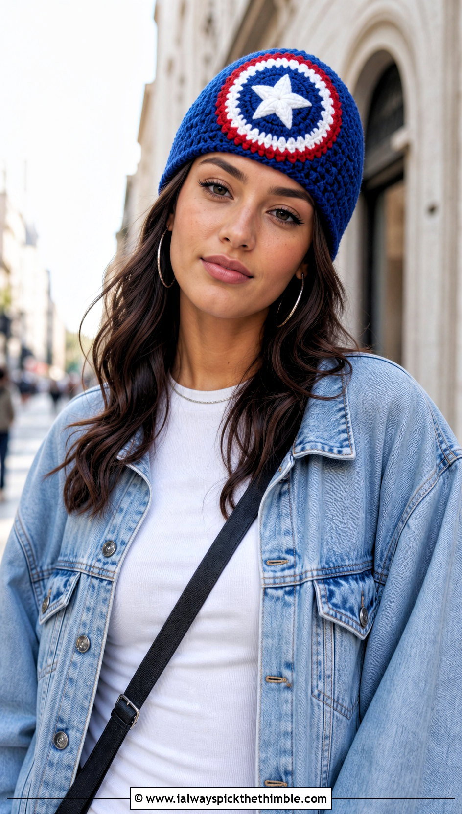 Captain America Star Beanie With Denim Jacket - 20 Crochet Captain America Hat outfit ideas
