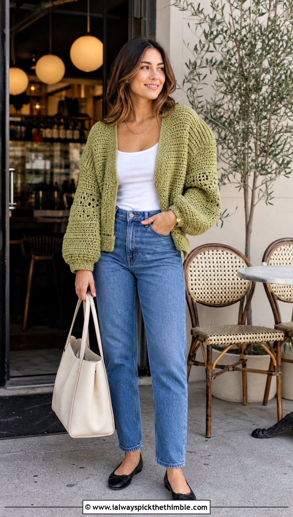 Cardigan Crochet Puff Sleeve Sweater With Tank And Straight Jeans - 20 Crochet Puff Sleeve Sweater outfit ideas