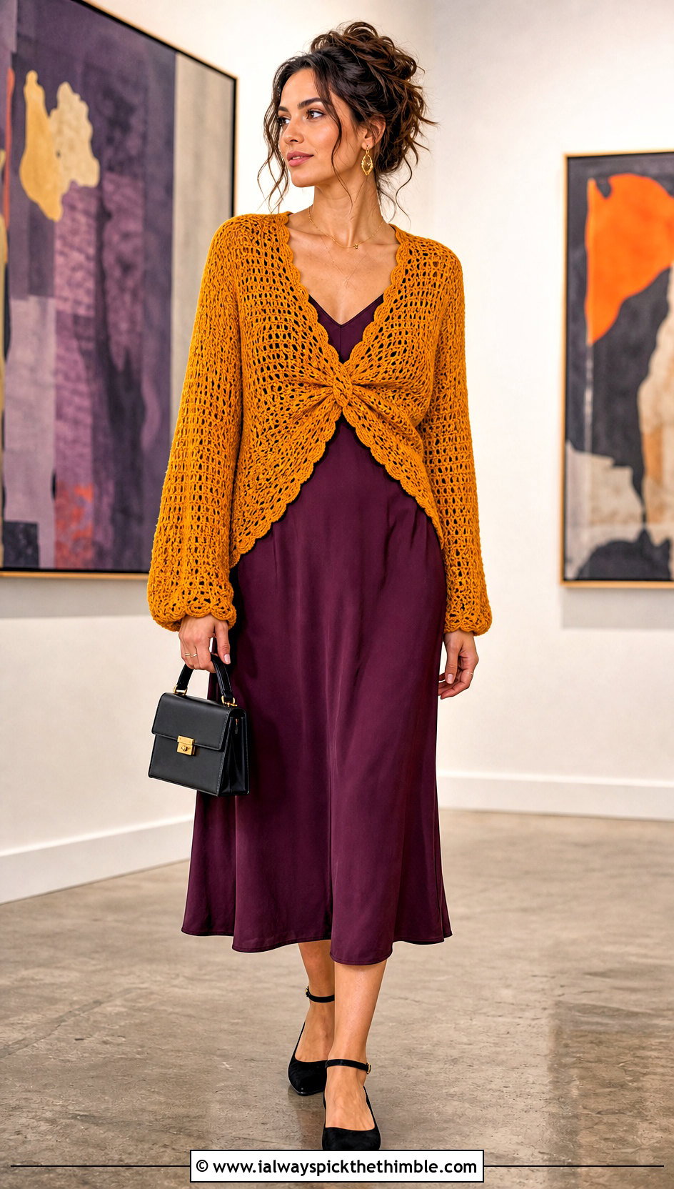 Cardigan Crochet Twist Top With Slip Dress - 25 crochet twist top outfit ideas
