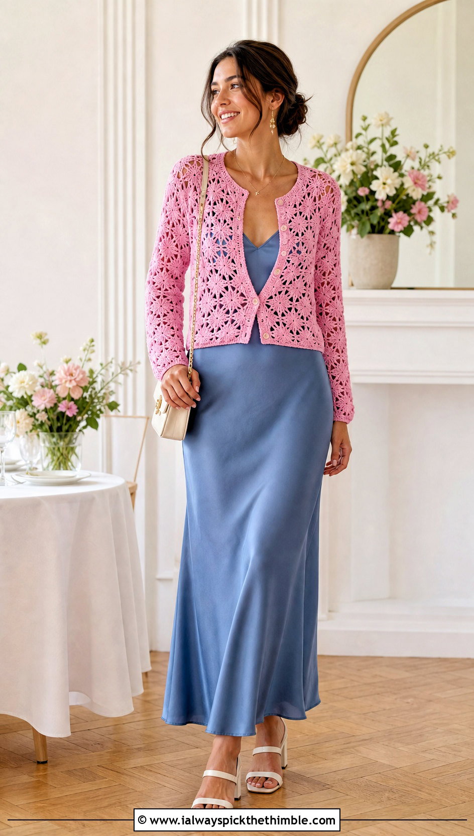 Cardigan Style Crochet Star Sweater With Slip Dress - 25 crochet star sweater outfit ideas